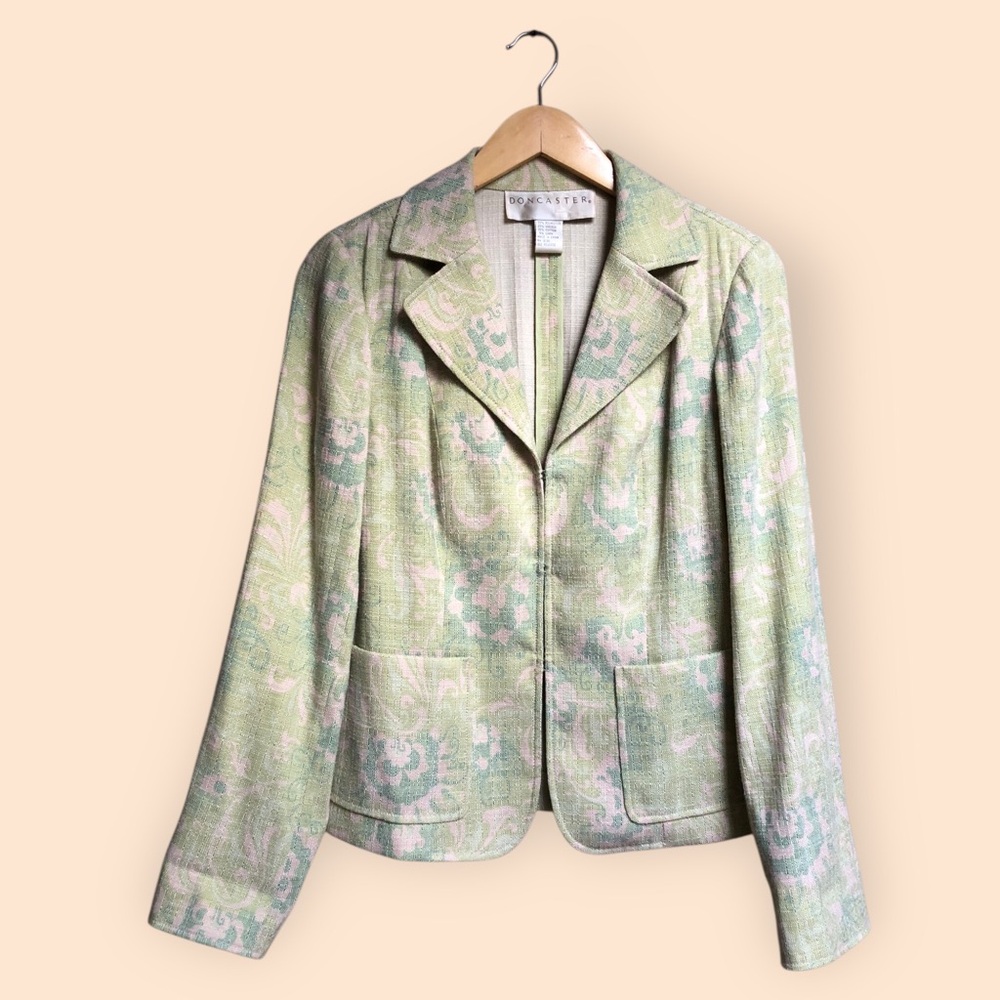 Vintage 90s Doncaster Green Paisley Women's Blazer Jacket Woven Knit Women’s 6